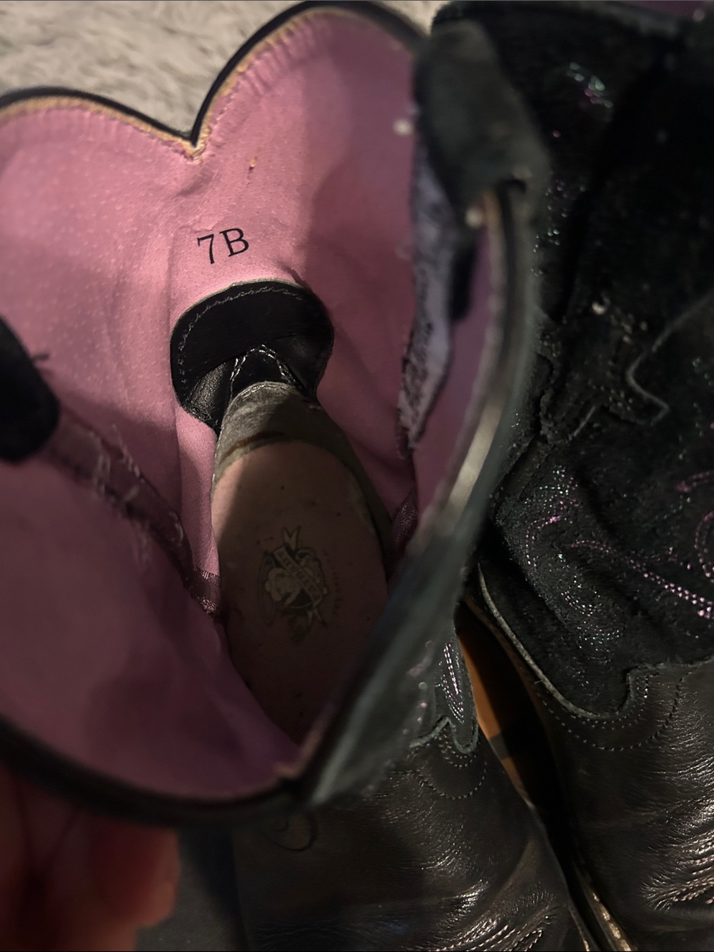 Ariat FatBaby Black Leather Western Boots with Purple Stitching - Picture 4 of 6